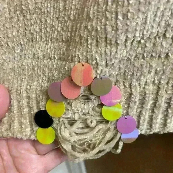 Grifflin Distressed Ripped Sweater with Multicolored Sequins Tan Size S/M Soft - Picture 7 of 12